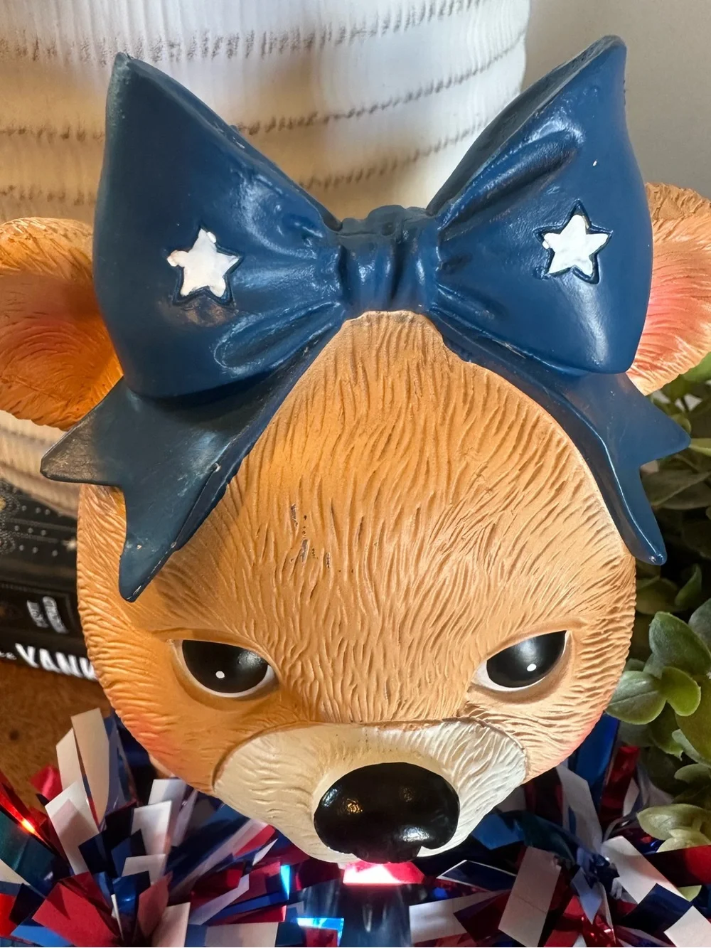 Patriotic Cheerleader Bear Figurine Red White Blue Americana Decor 12”